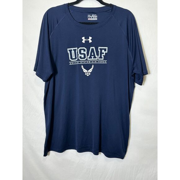 Under Armour Men's Athletic Heat Gear USAF Navy Blue Tee, Size 2XL Stretchy - Picture 1 of 4